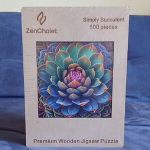 Chalet Zen Succulent Puzzle with Blue and Green Hues